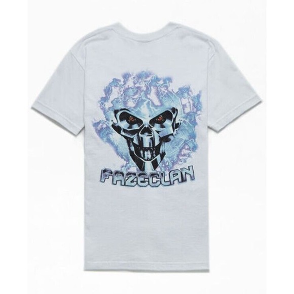 FaZe Clan T Shirt Medium White Skull Robot Print Short Sleeve Cotton Crewneck - Picture 1 of 4